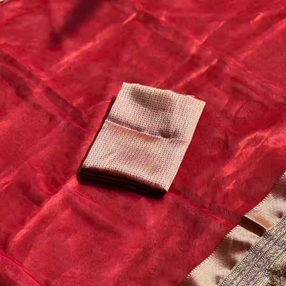 Red Paramparik Banarasi tissue saree by RV Couture 24
