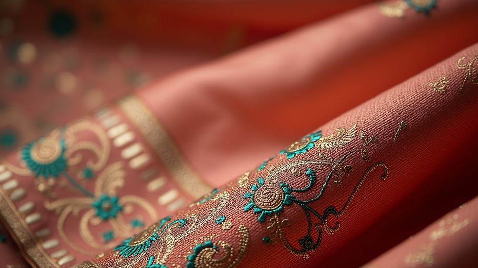 Close-up view of Banarasi silk saree fabric showing detailed zari work