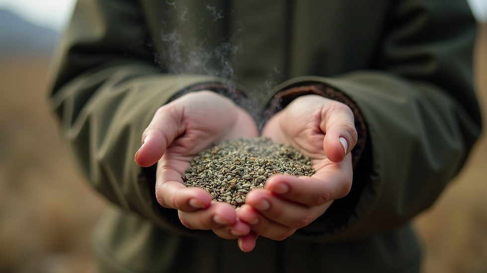 Eye-level view of a person performing a smudging ritual with sage