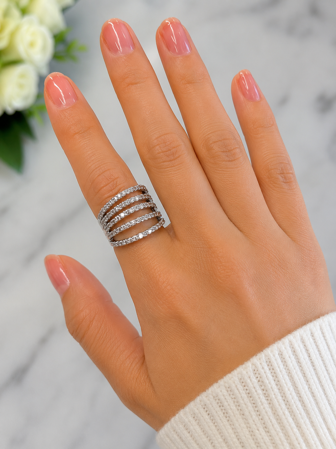 Crystal Cascade Cubic Zirconia Stainless Steel Ring Size 6