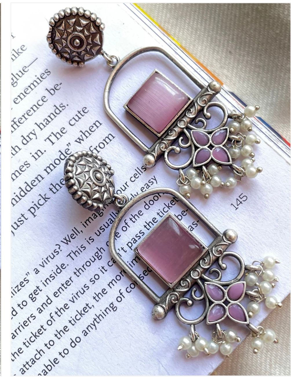 NASRIN Silver Replica light weight Monalisa Stone Drop Earrings