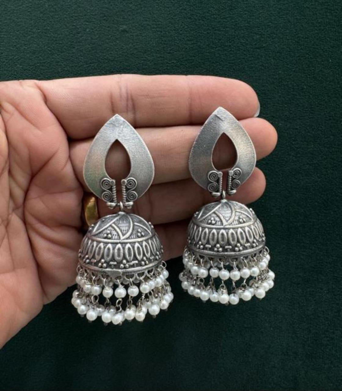 KUSUMA Petal Stud SLA jhumkas with pearl drops