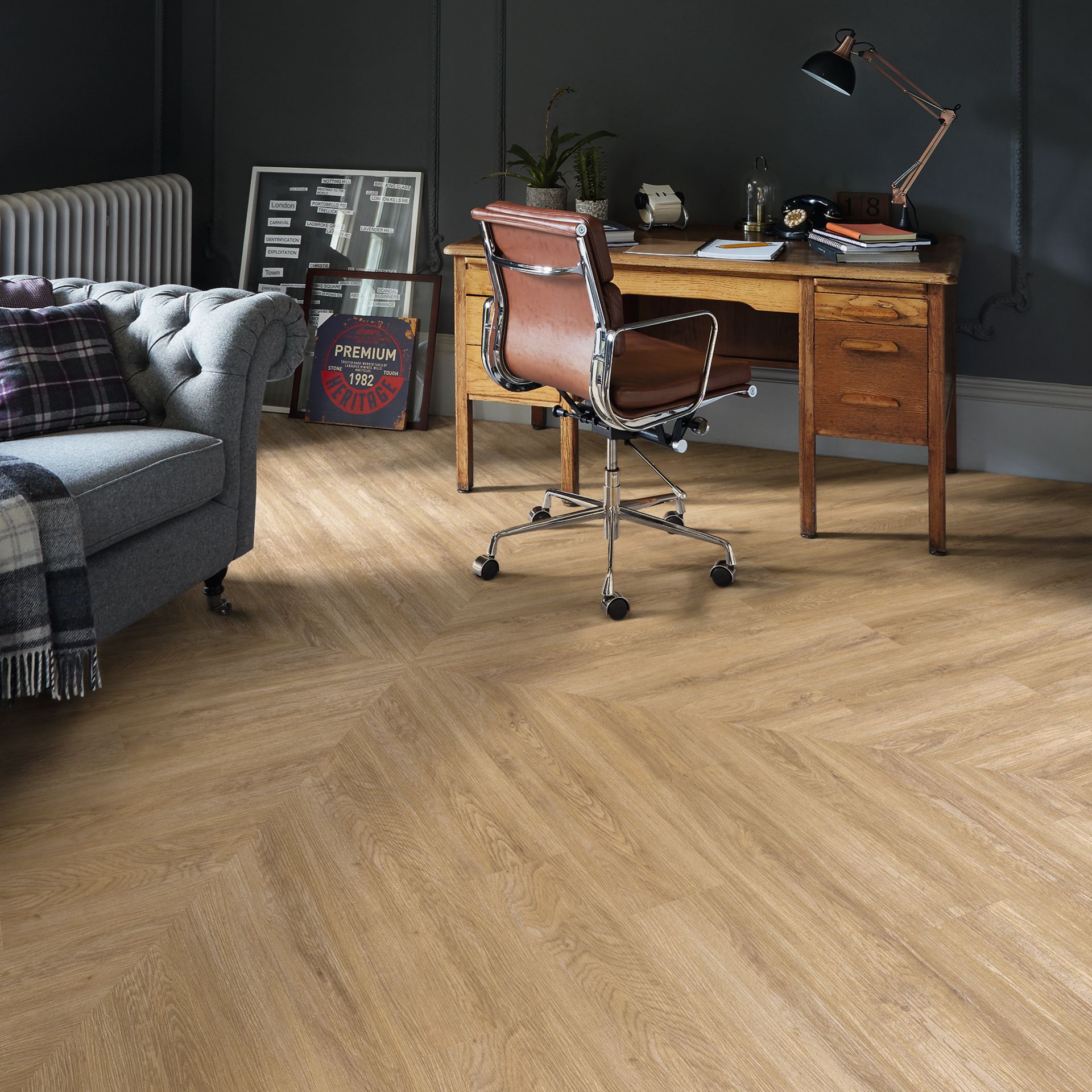 Home office oak chevron
