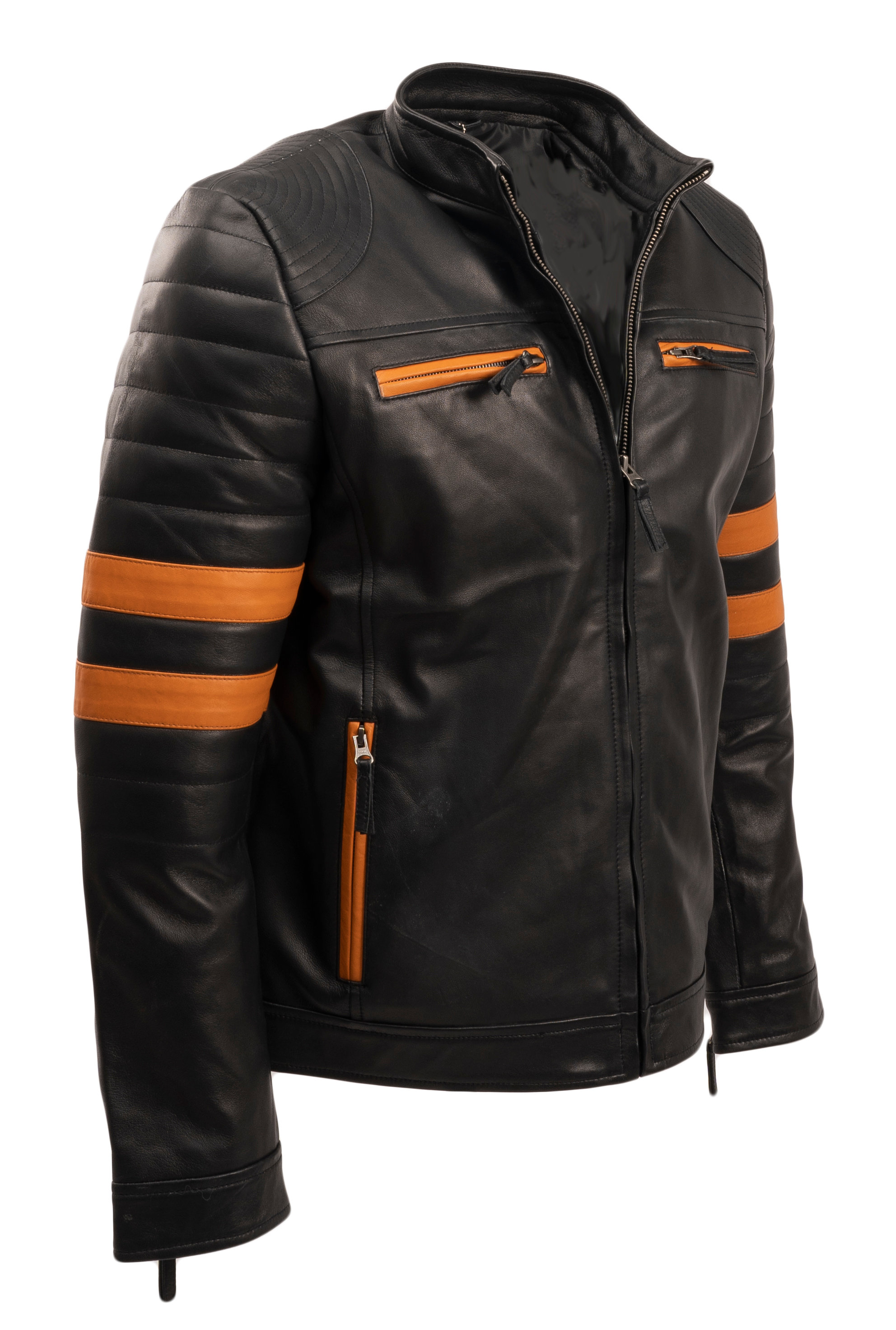 Mens Real Leather Jacket Biker Black 