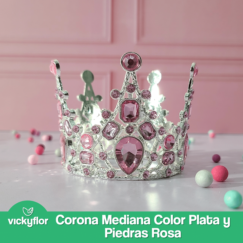 Miniatura: coronas medianas color plata y cristales rosa