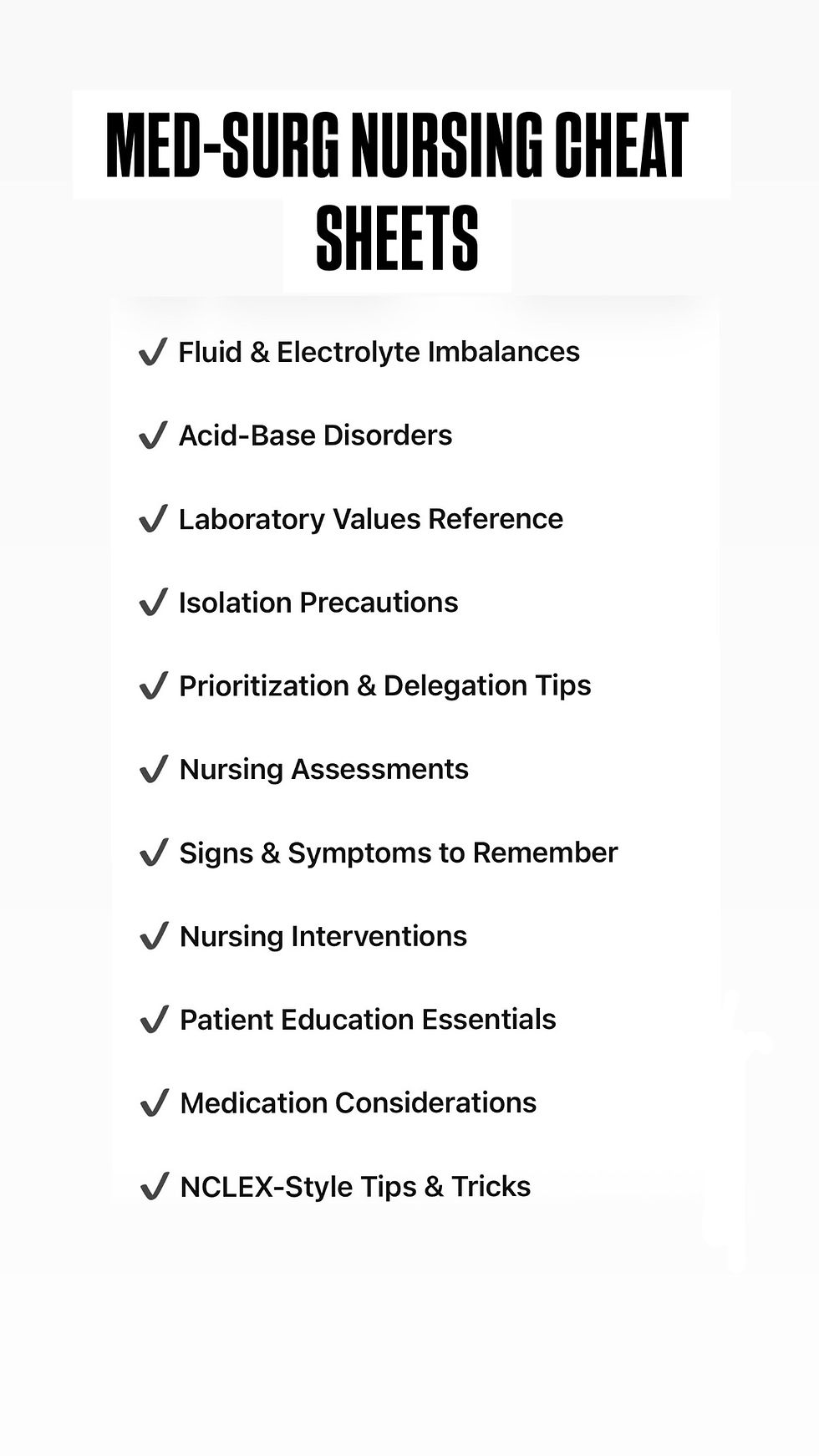 Thumbnail: Med~Surg Quick Reference & Exam Cheat Sheets (12 pages Digital)