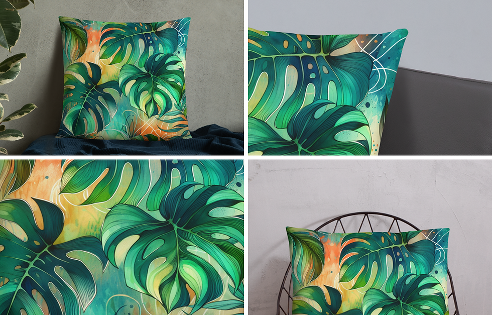 Thumbnail: Vibrant Monstera Leaf Pillow – 3 Sizes Available