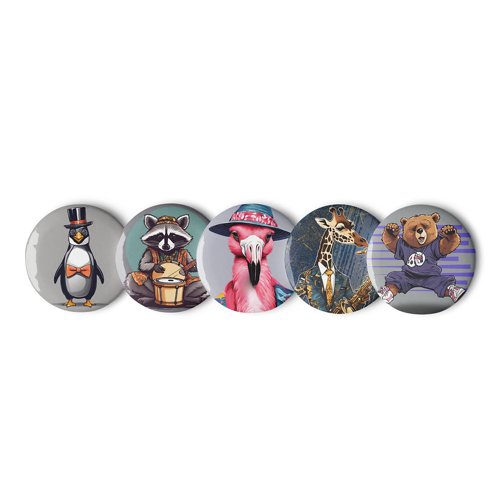 Whimsical Wildlife Pin Buttons – Set of 5 (1.25")