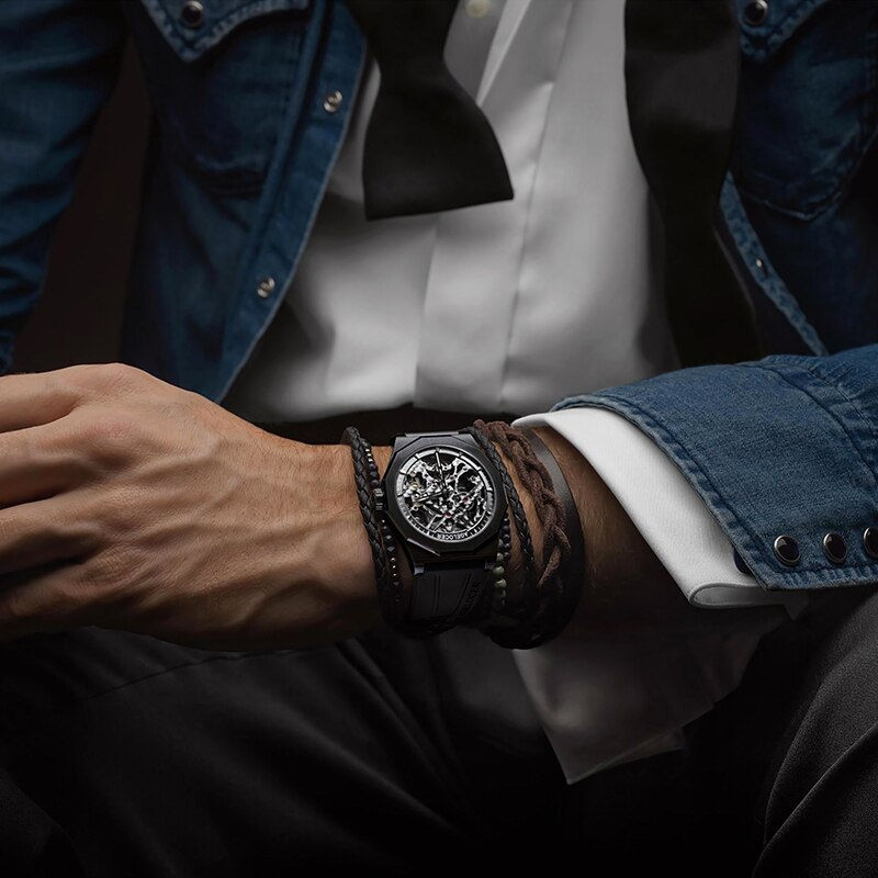 Thumbnail: AGELOCER Skeleton Mechanical Automatic Watch 80 Hours Power Reserve Rubber Strap