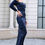 Thumbnail: Navy Off Shoulder Sequin Gown
