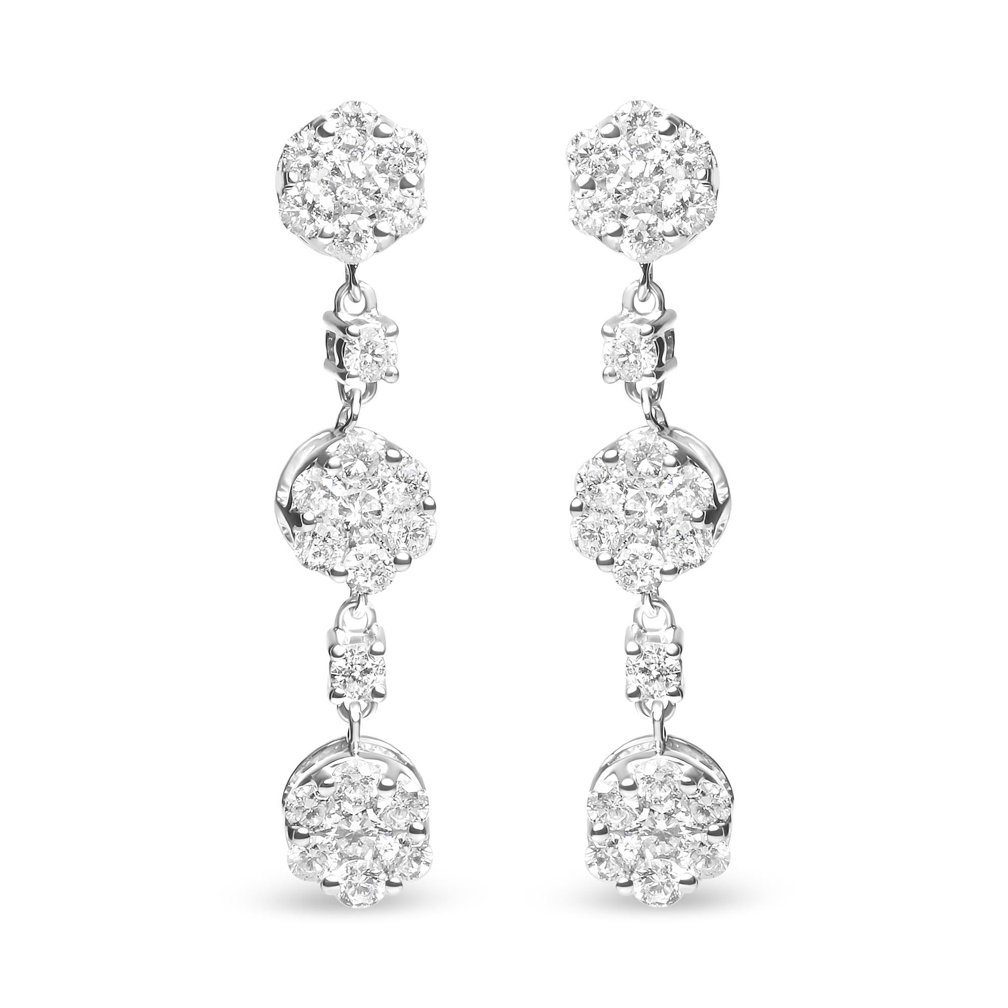 14K White Gold 2.00 Cttw Diamond Composite Earrings (I-J Color, I1-I2 Clarity)