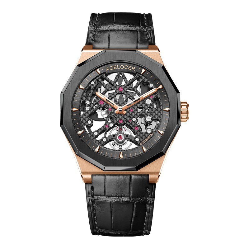 Thumbnail: AGELOCER Skeleton Mechanical Automatic Watch 80 Hours Power Reserve Rubber Strap