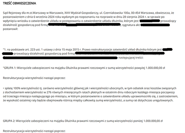 układ z wierzycielami w restrukturyzacji