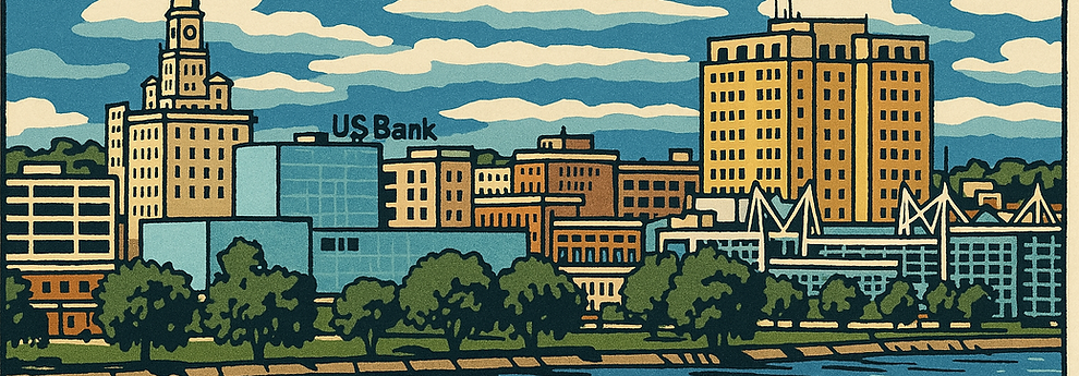 Animated view of Davenport, Iowa riverfront