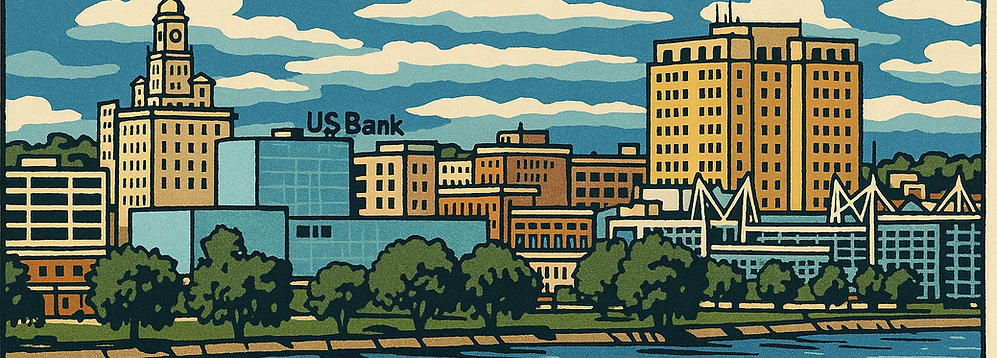 Animated view of Davenport, Iowa riverfront