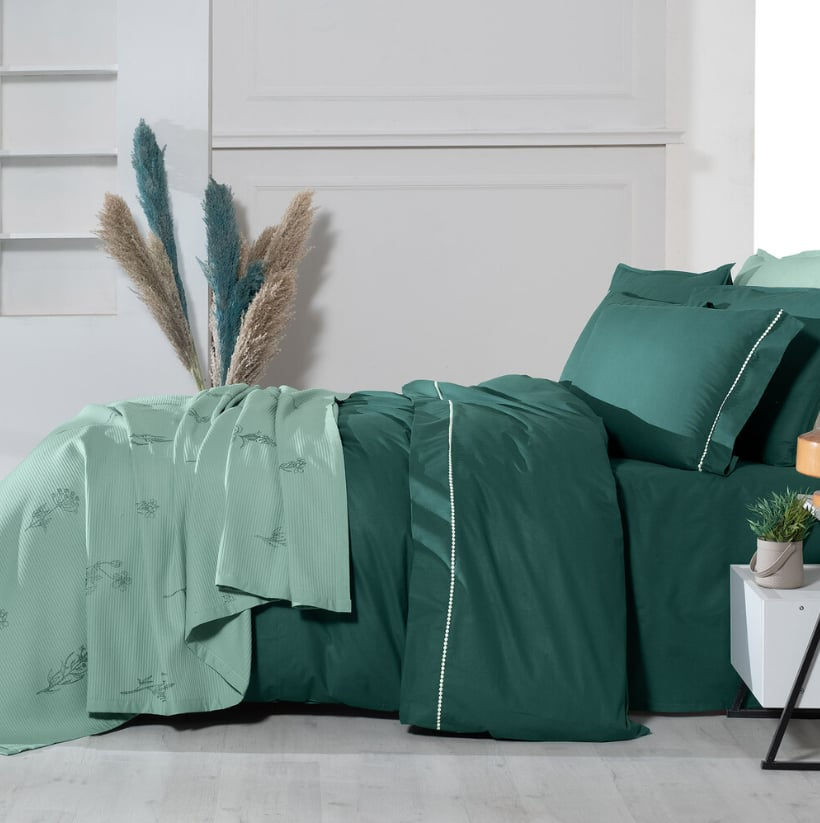 Küçük resim: Sarev Eva Delon Yeşil Çift Kişilik Pike & Nevresim Seti