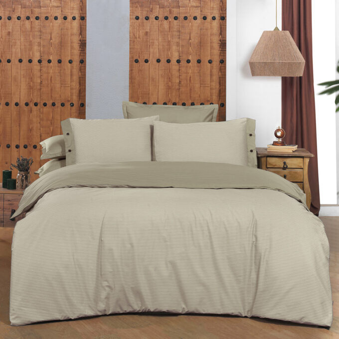 Küçük resim: Sarev Fancy Stripe Bej King Size Nevresim Takımı