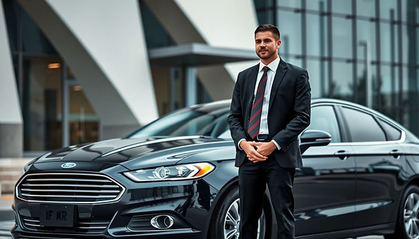 a chauffeur and his black executive sedan