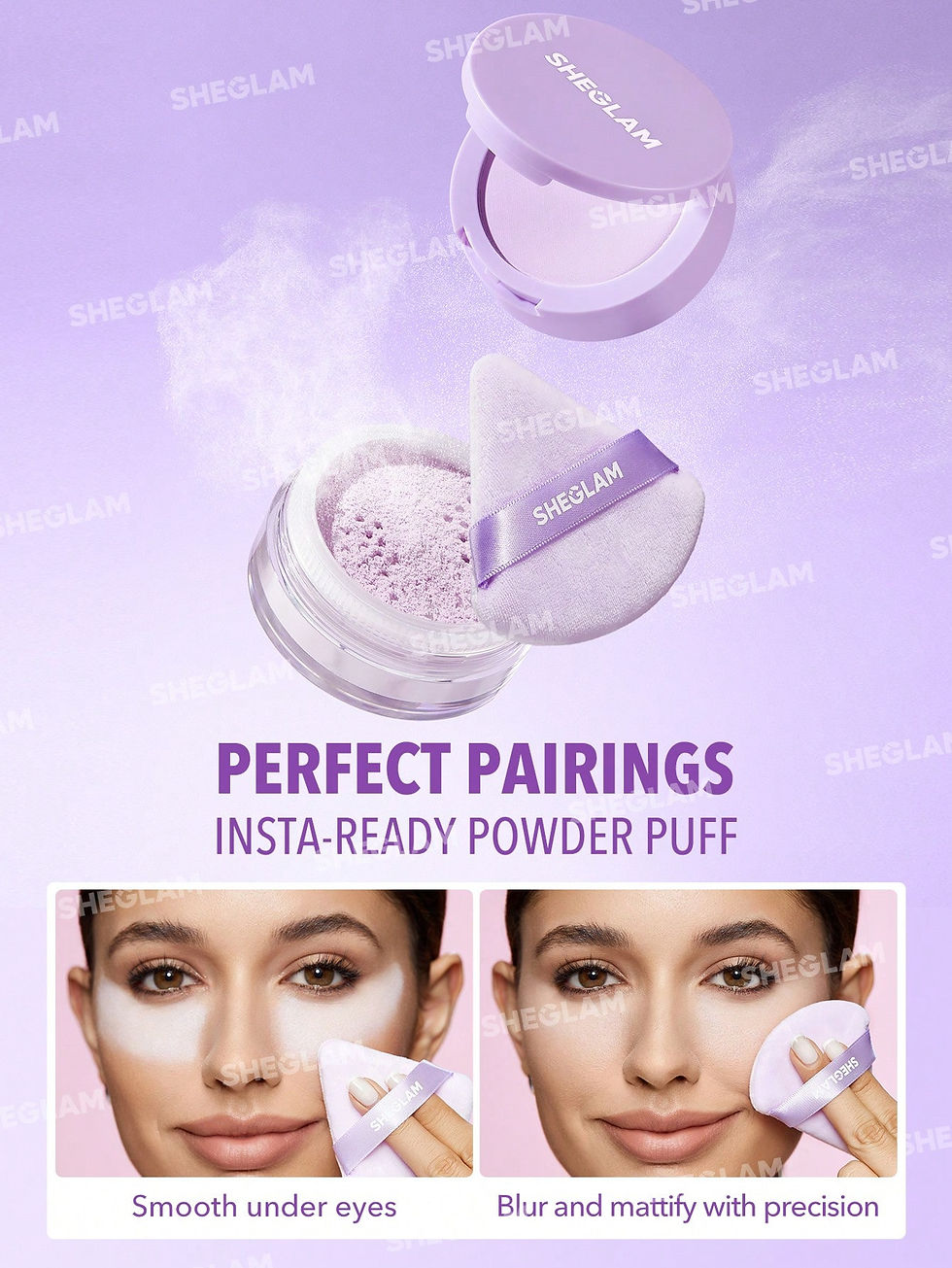 Миниатюра: Мʼякі фіолетові пухові спонжі для макіяжу Insta-Ready Powder Puff