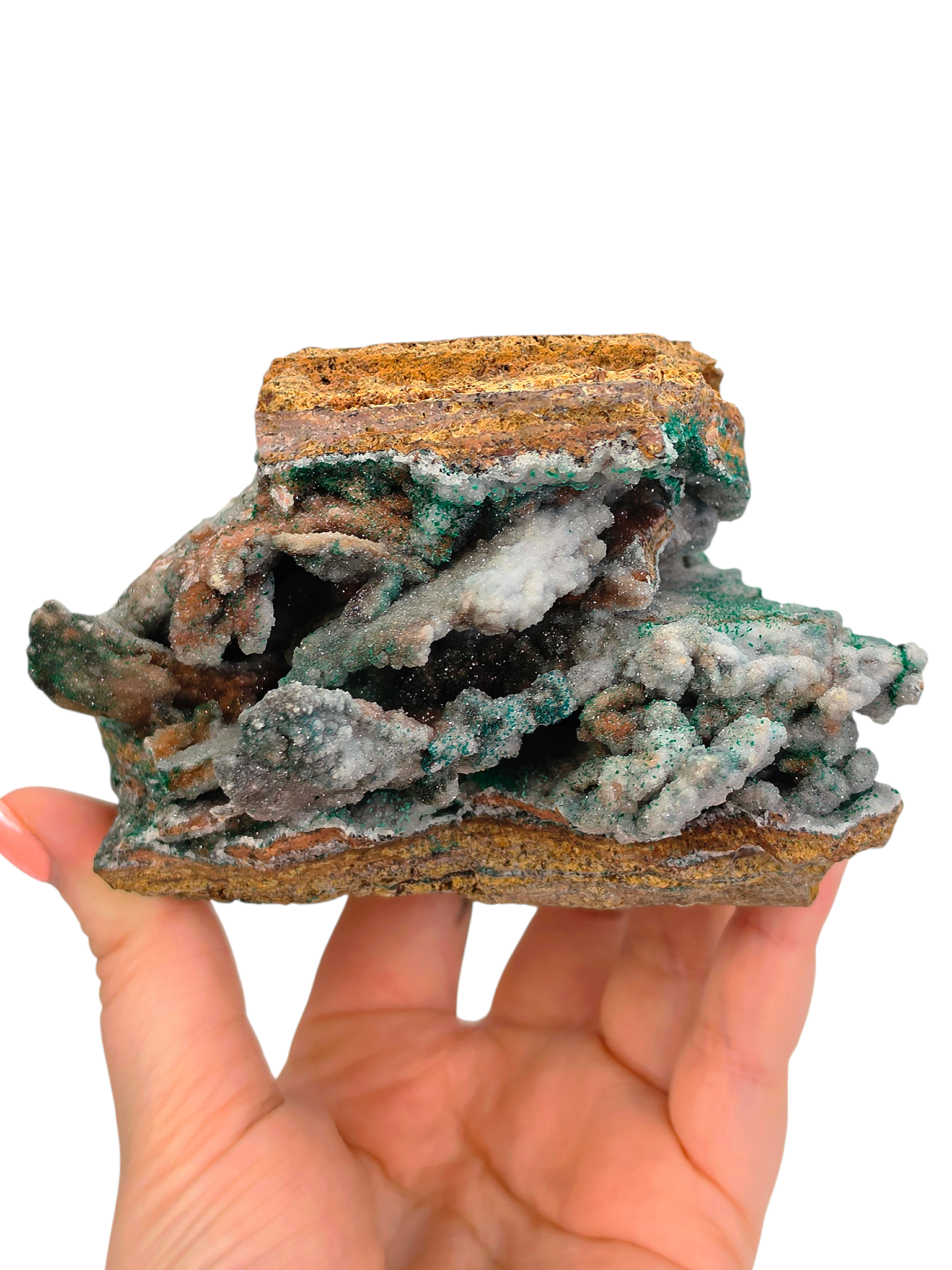 Museum Geode Crystallized Chrysocolla & Malachite Specimen