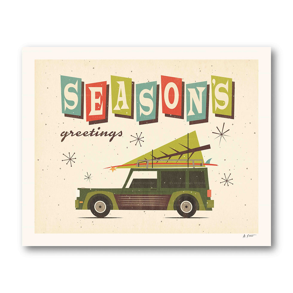 Thumbnail: SEASON'S GREETINGS SURF WAGON HOLIDAY PRINT
