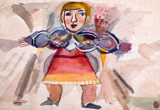 Malcolm Myers 
Untitled (Parisian Woman) Paris, France
Watercolor, Pencil on Paper 
15"h x 22"w
1951
