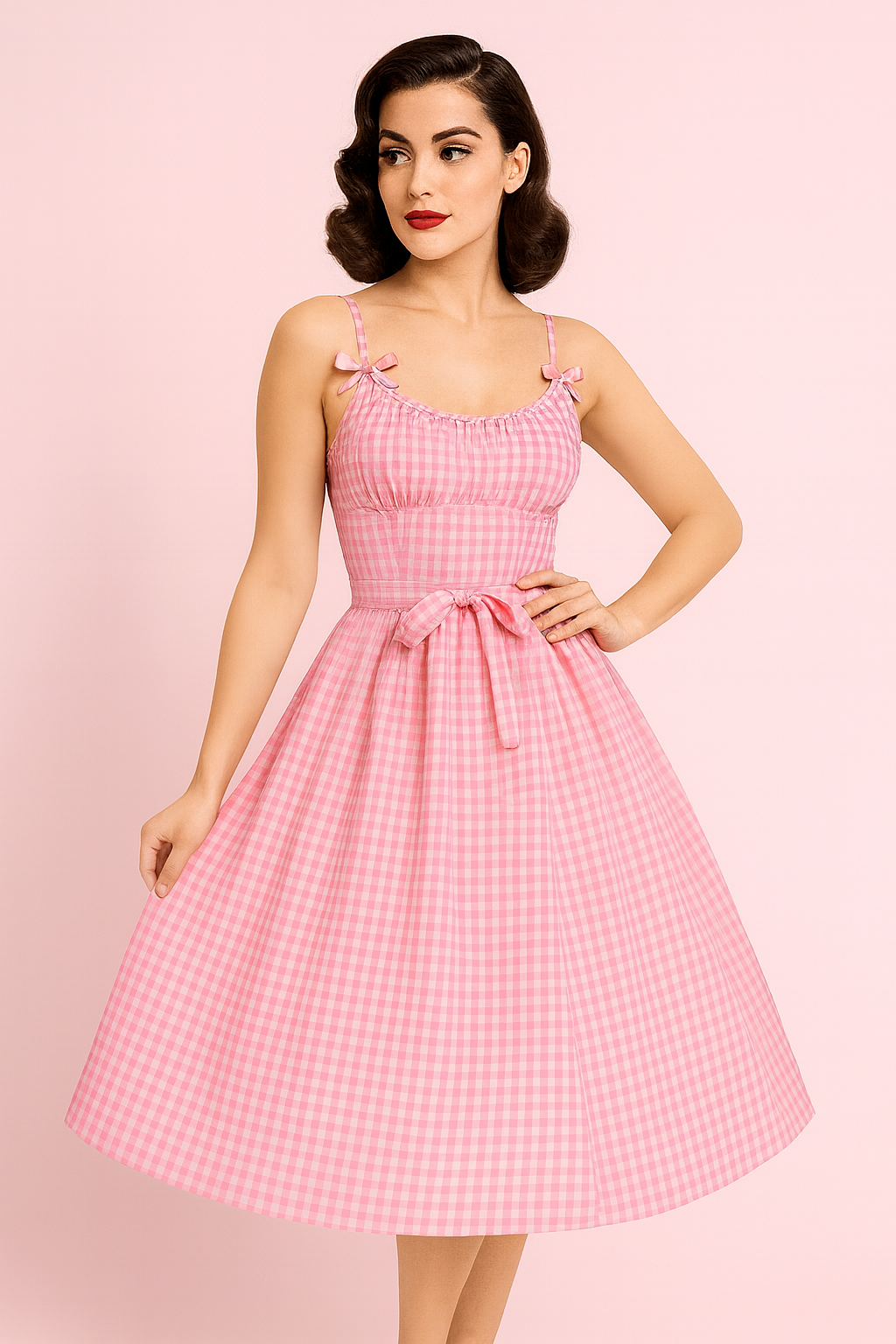 Baby Pink Gingham Marilyn Dress  - Style# TH-109