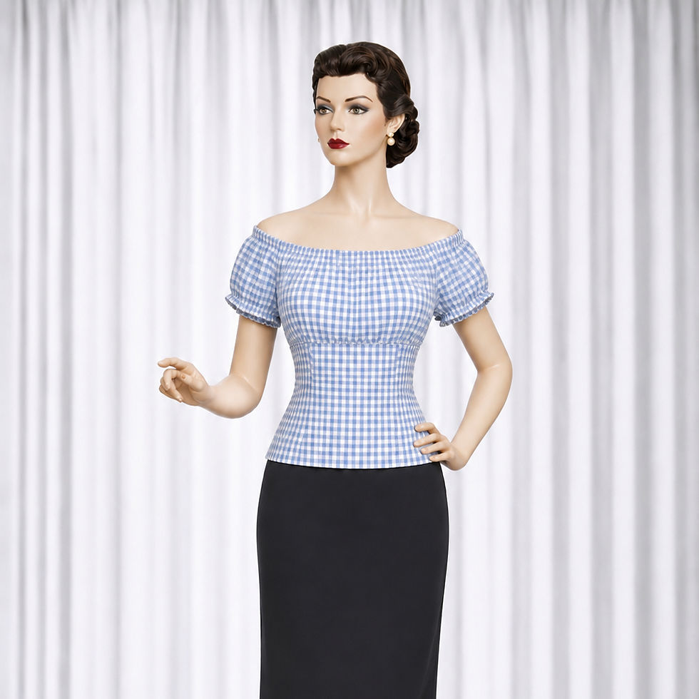 Thumbnail: Baby Blue Gingham Peasant Top