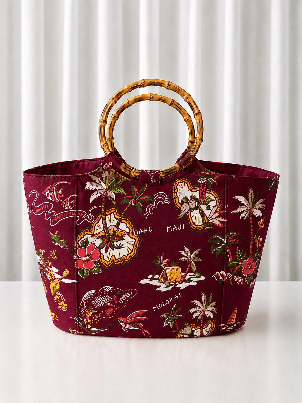 Thumbnail: Tote Bag - Bamboo Handles - Fabric Code: THF-002