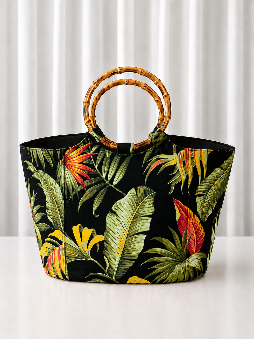 Thumbnail: Tote Bag - Bamboo Handles - Fabric Code: THF-009