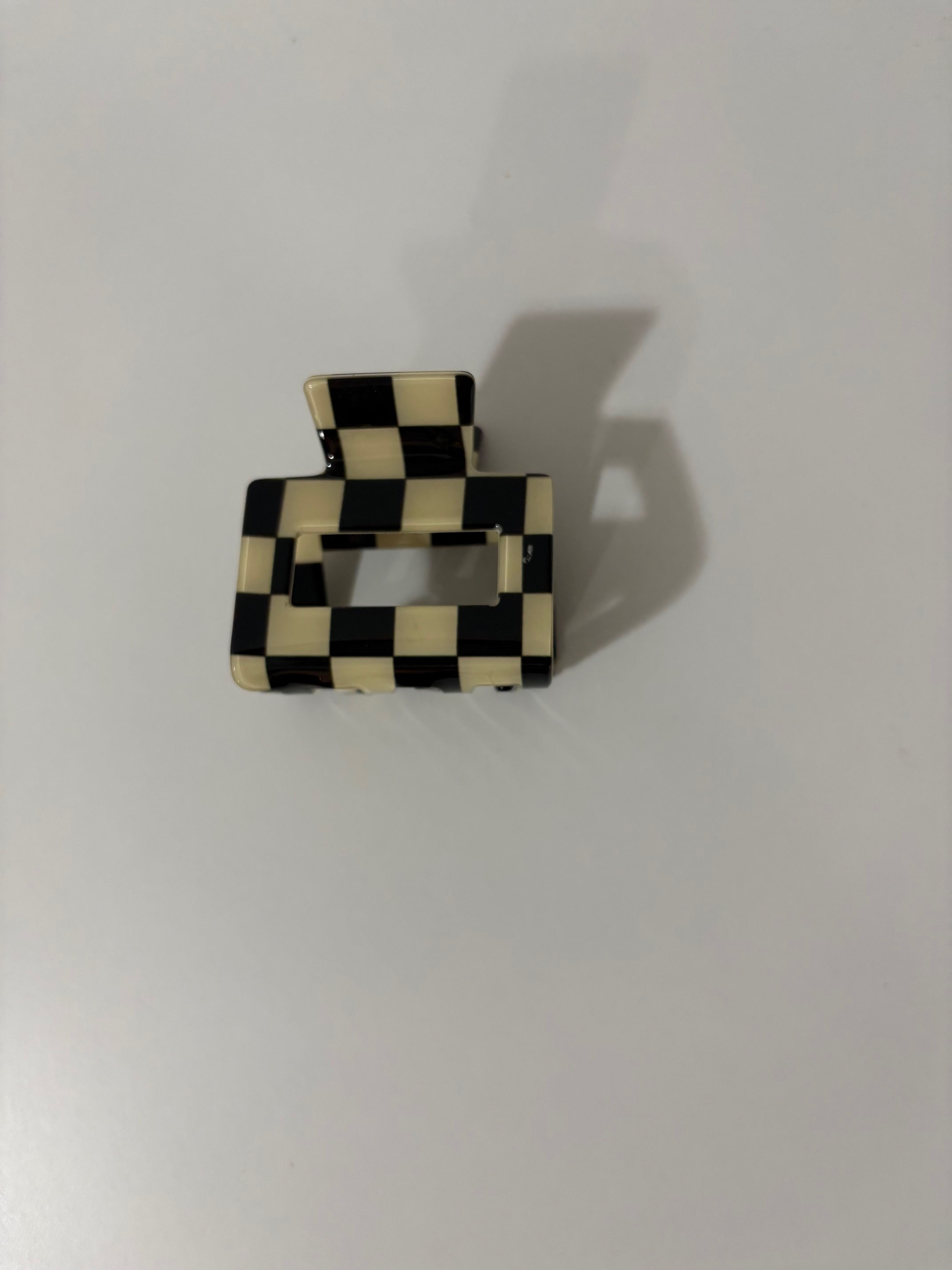 Black Checkerboard Print /hollowed Mini Square Claw Clip