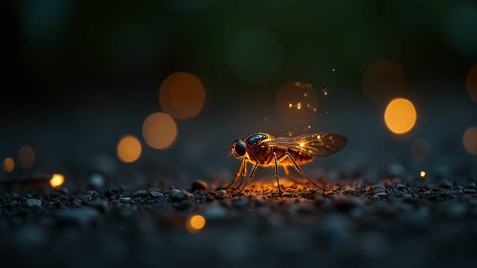 Close-up view of a firefly glimmering in the dark