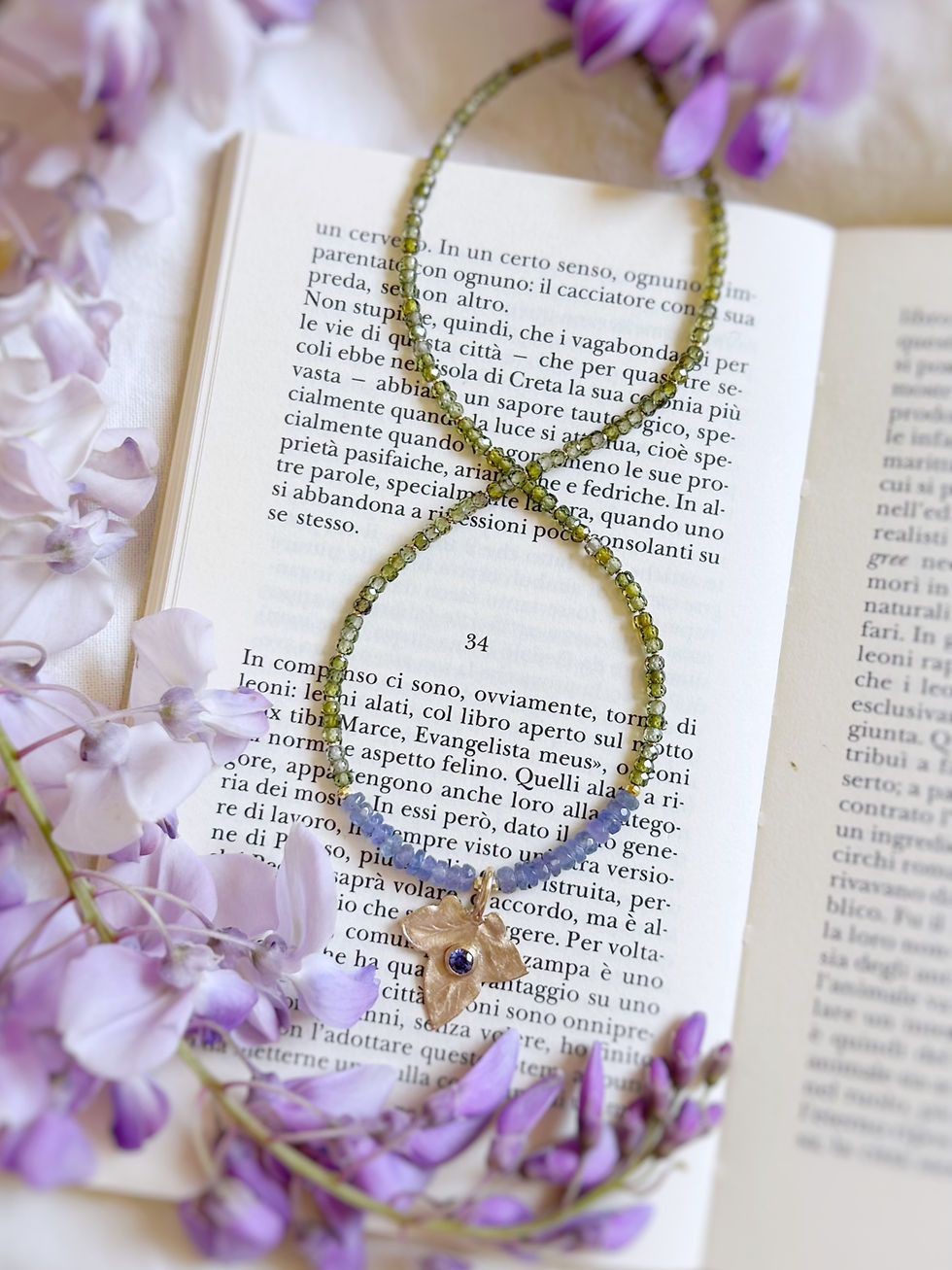 Miniatura: Catella con Tanzanite, Zirconia Asparago e Foglia d'Edera gemmata