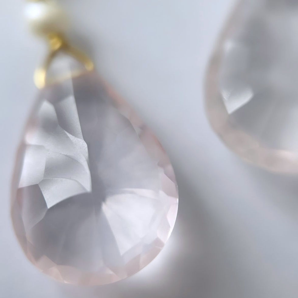 Miniatura: Orecchini con gocce sfaccettate di Quarzo Rosa