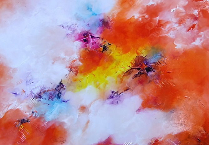 Quida Pittura astratta vibrante con toni caldi