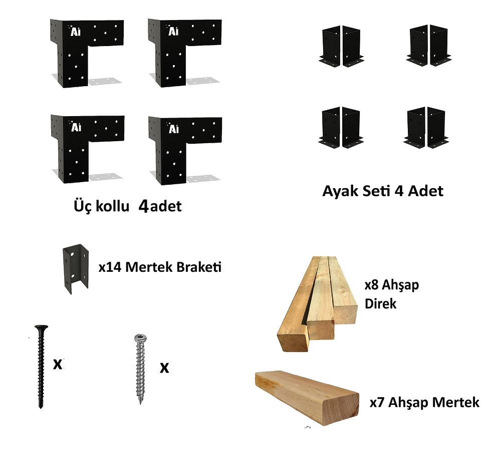 Küçük resim: Ana Ürün - PERGOLE - BÜKÜM - PERGOLA-2.4x2.4-DÖRTDİREK-ÜSTIZGARA