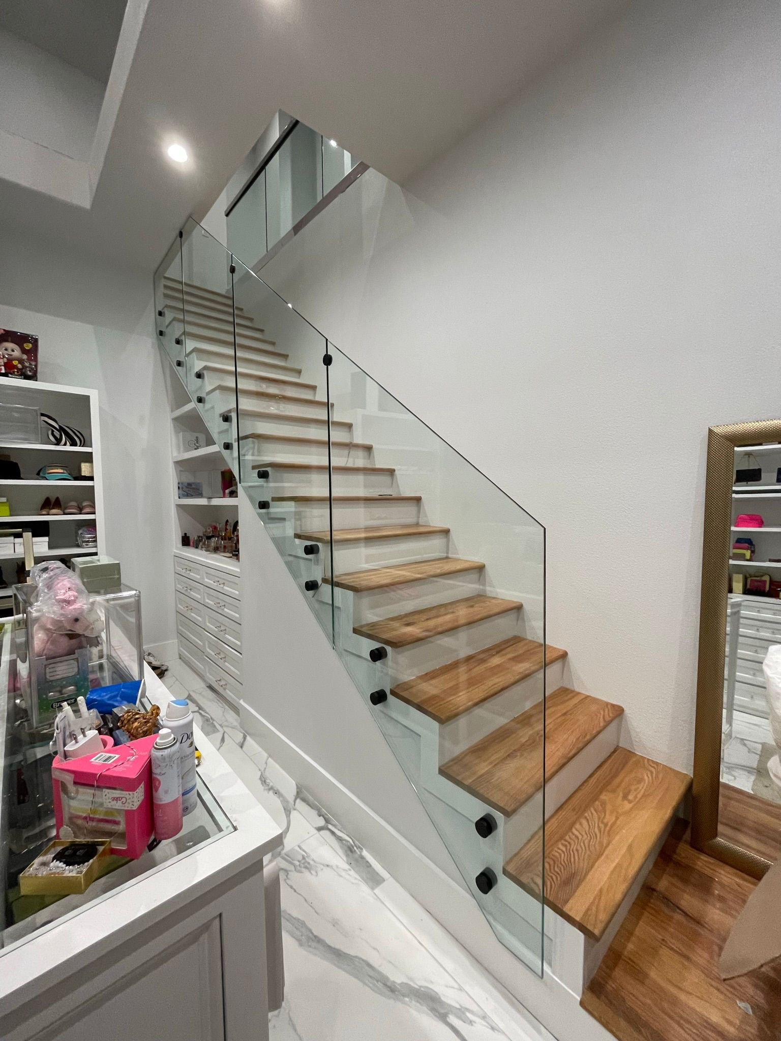 Indoor stair, black hardware 
