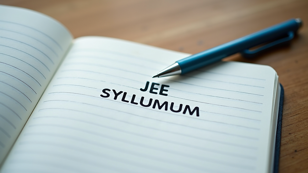 Close-up view of JEE exam syllabus and pattern on a notebook