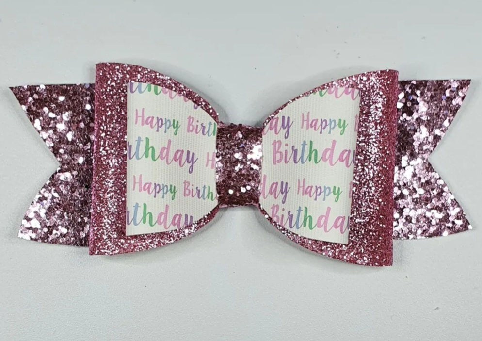 Happy Birthday pink vinyl/glitter bow