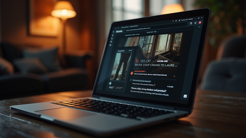 Eye-level view of a laptop screen displaying a dark romance book group chat