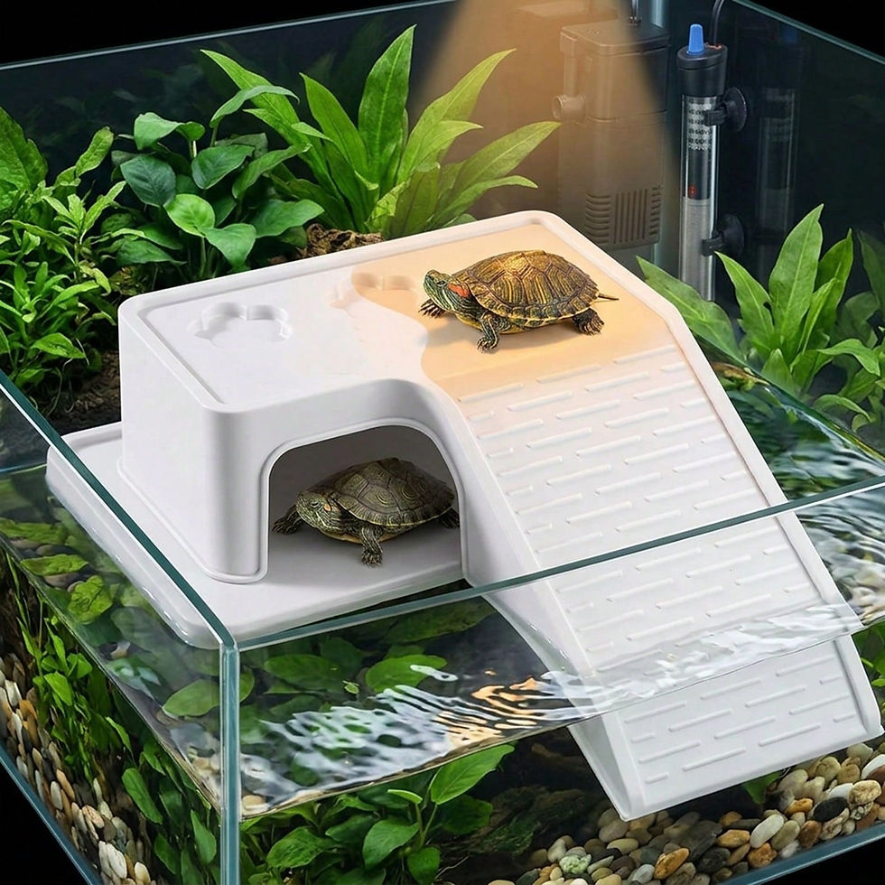Thumbnail: 1Pc Turtle Basking Platform with Hideout Cave, Ramp Design Reptile Rest Dock, No