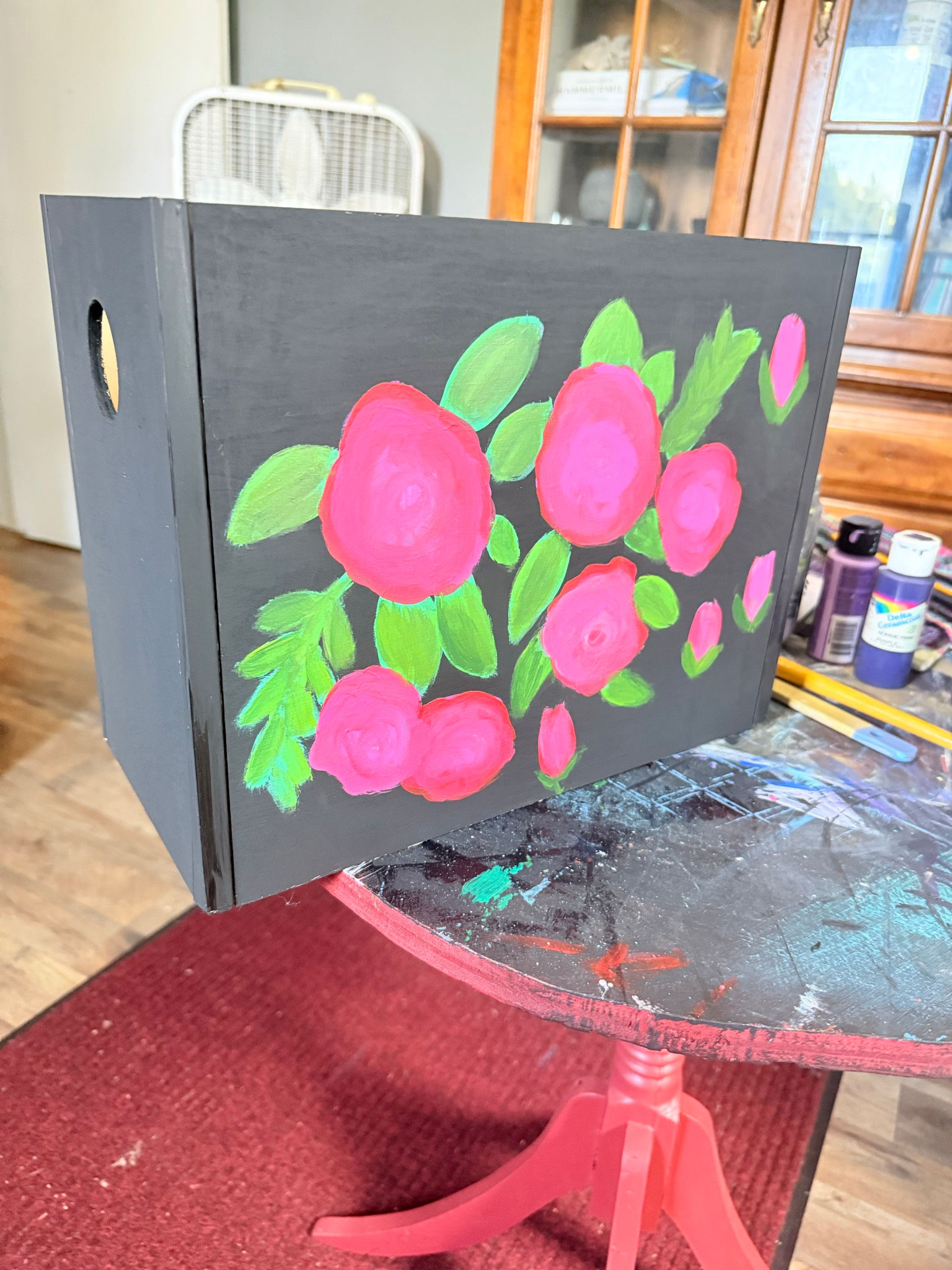 McCoy Painted Hand-Painted Floral Box — Roses & Morning Glories
