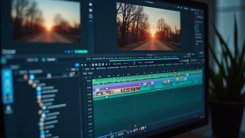 High angle view of a video editing timeline on a computer screen