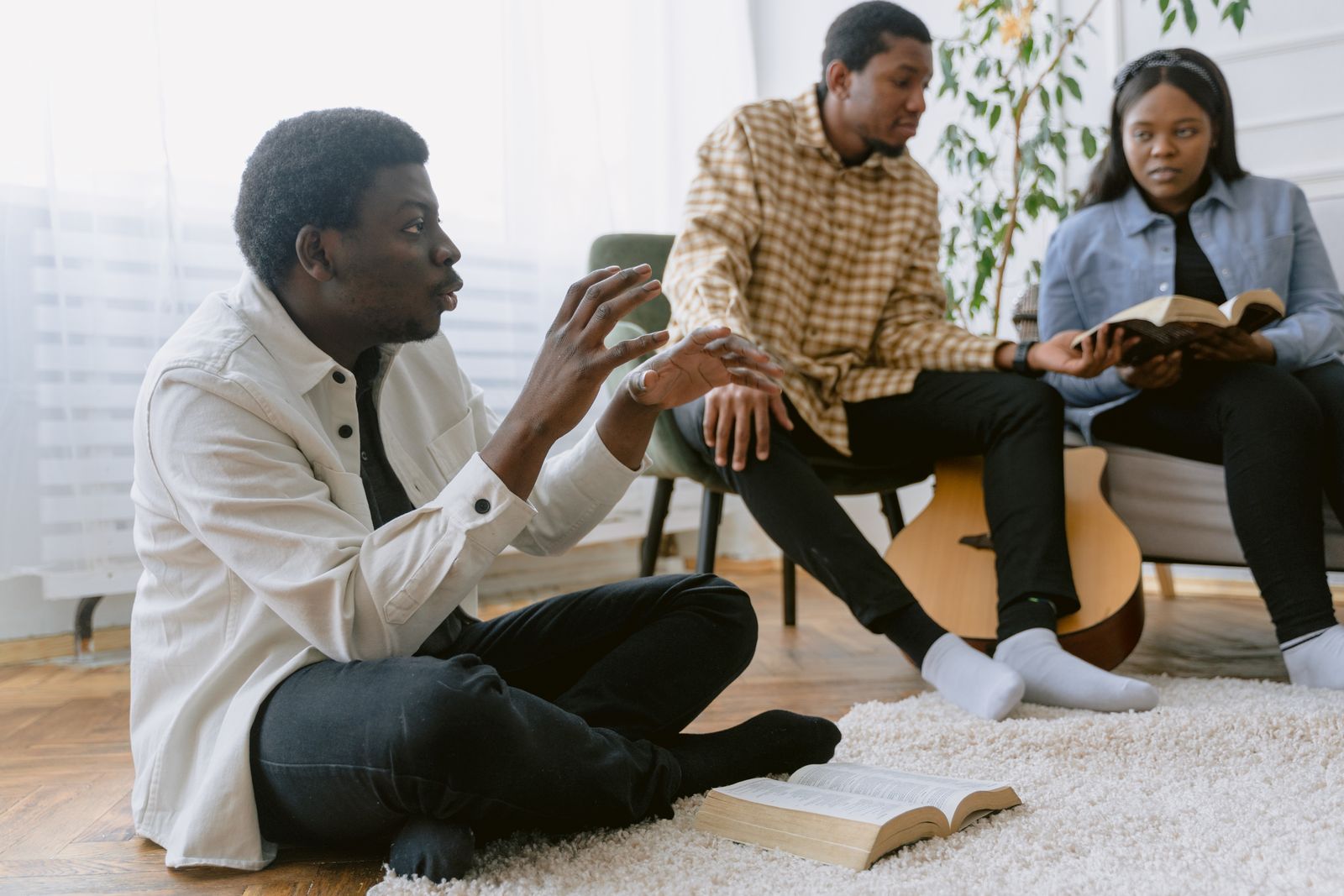A small group studying the Bible together