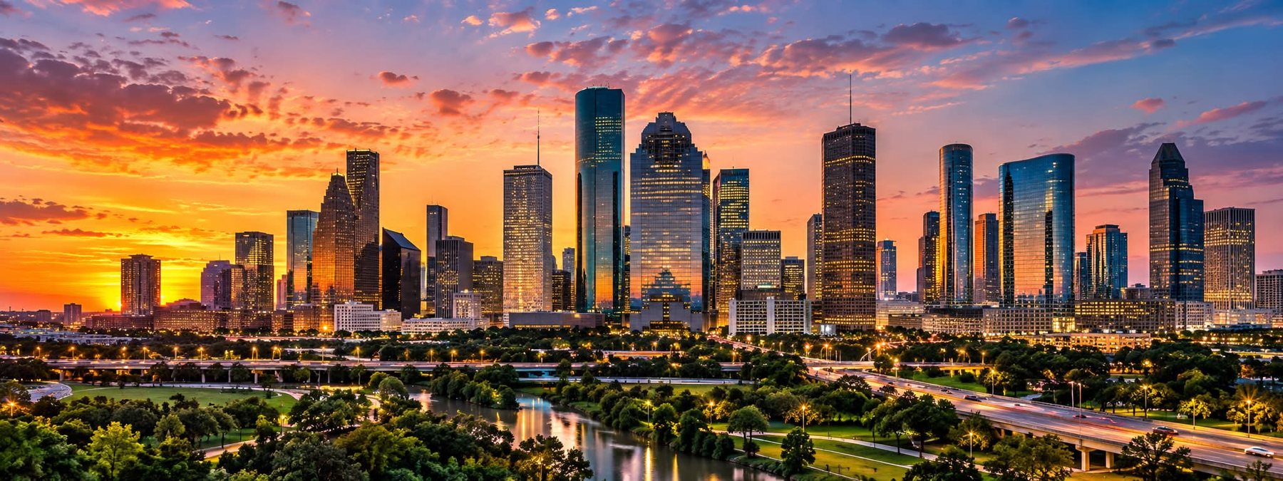 Houston skyline at sunset