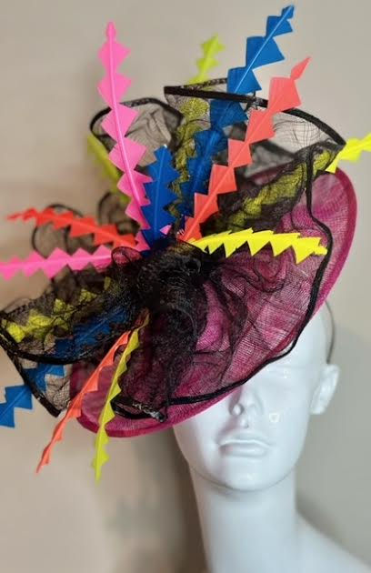 Multi-Color feather Fascinator with Pink base