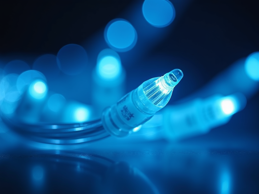 Abstract glowing fiber optic cables in a blue professional tone.