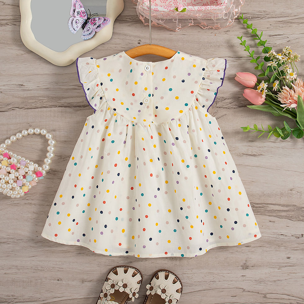 Miniatura: Vestido Princesa Bebê Menina Verão - Poá Colorido com Bordado de Flores