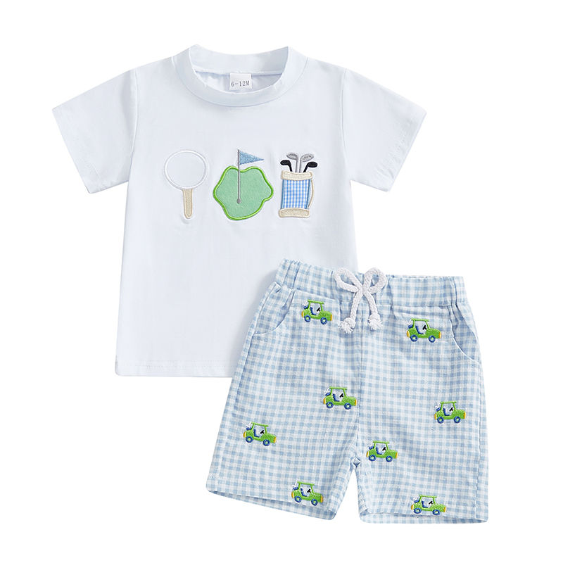Conjunto Golfe Bebê Menino - Camiseta + Bermuda Xadrez Cintura Elástica
