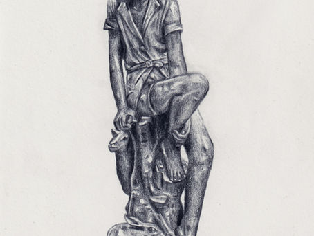Ranger statue drawing, 5B graphite on paper.